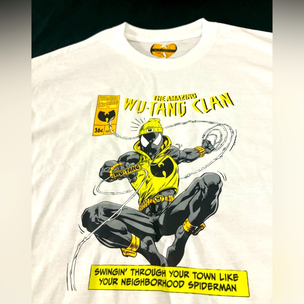White Wu-Tang Spiderman Collab inspired by Protect Ya Neck Lyrics Comic Tee